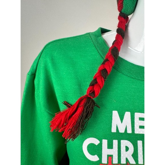 MAD Engine Ugly Christmas Holiday Cat Gift Sweatshirt Medium Green Cotton Blend - Picture 6 of 16